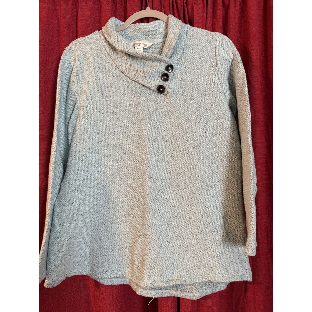Coldwater Creek Women's Sz Small Completely At Ease Blue Tunic Shawl Collar Top